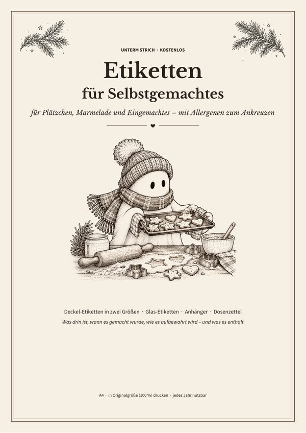 Deckblatt: Etiketten für Selbstgemachtes, Gespenst mit einem Blech Plätzchen